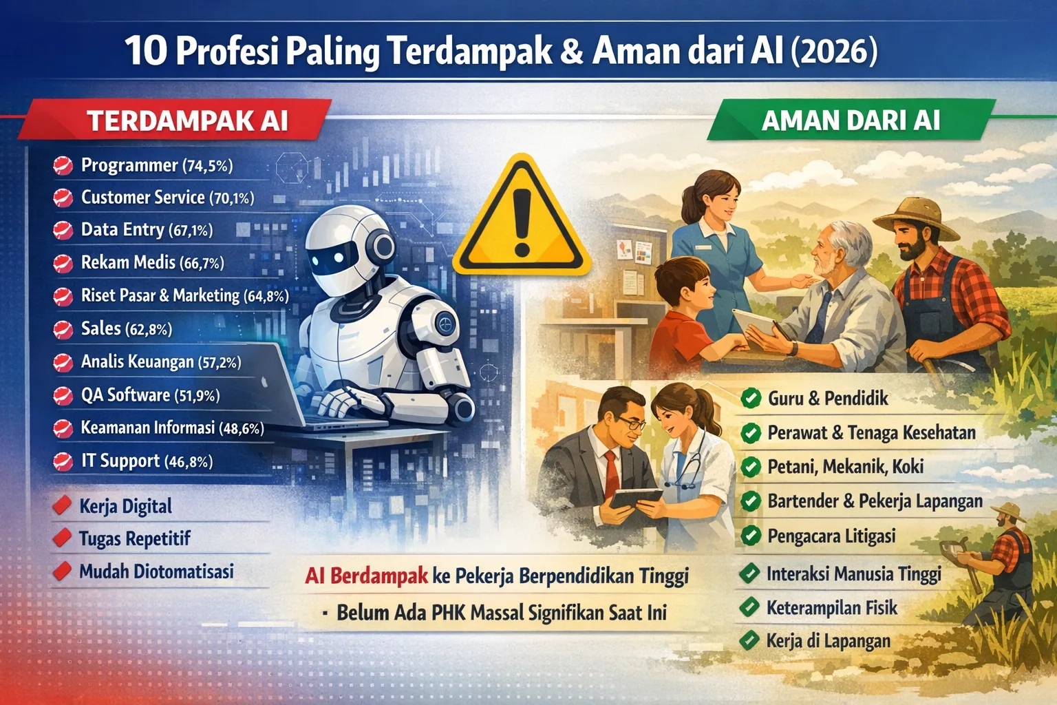 10 Profesi Paling Terdampak dan Paling Aman dari AI di 2026